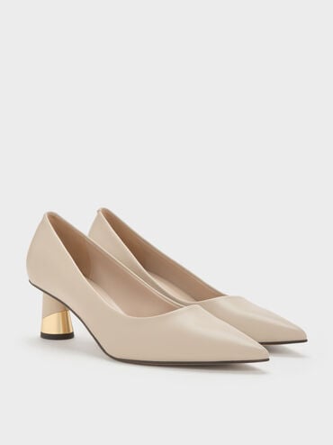 Metallic Sculptural Heel Pumps, Chalk, hi-res