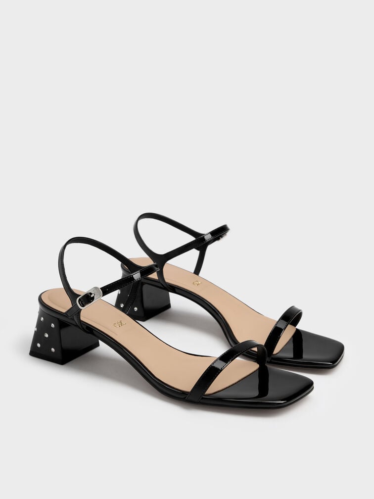 Emmaline Patent Leather Crystal Sandals, Black Patent, hi-res