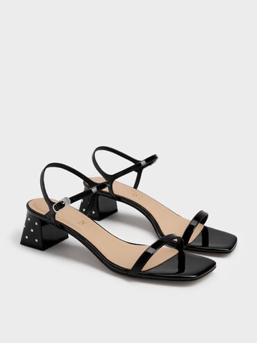 Emmaline Patent Leather Crystal Sandals, Black Patent, hi-res