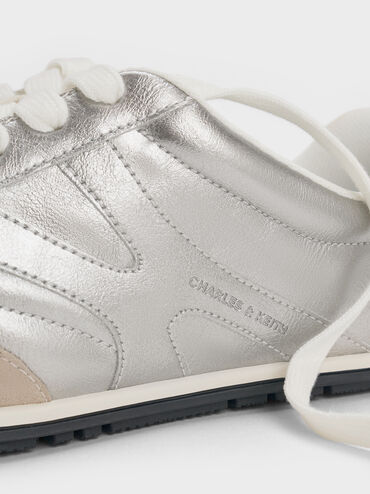 Metallic Low-Top Sneakers, Silver, hi-res