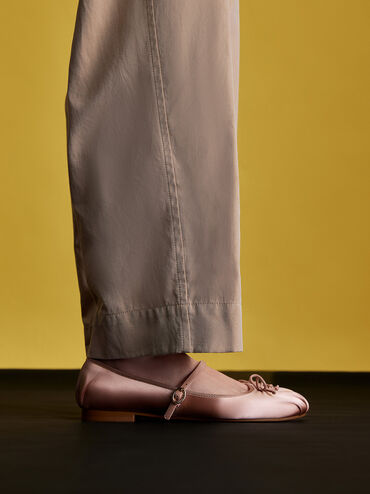 Emiko Satin Bow Mary Jane Flats, Nude, hi-res