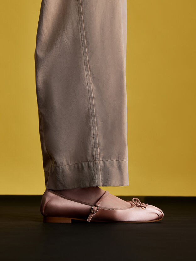 Emiko Satin Bow Mary Jane Flats, Nude, hi-res