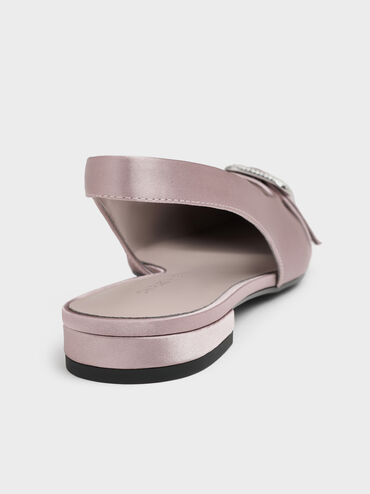 Satin Crystal-Buckle Pointed-Toe Slingback Flats, Mauve, hi-res