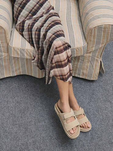 Kori Suede Slide Sandals, Beige, hi-res