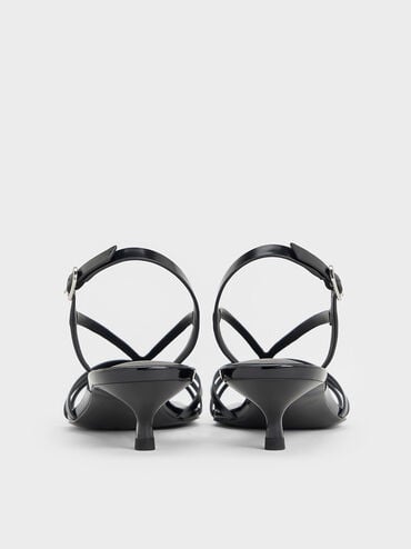 Strappy Kitten-Heel Sandals, Black Box, hi-res