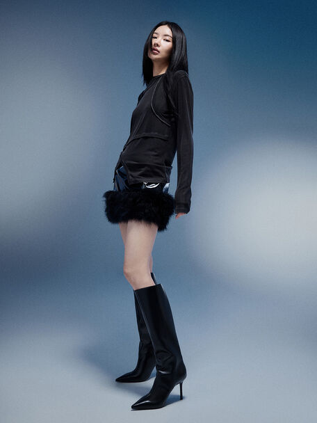 Pointed Stiletto Knee-High Boots, Black, hi-res