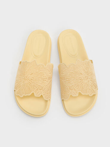 Meja Floral Slide Sandals, Yellow, hi-res