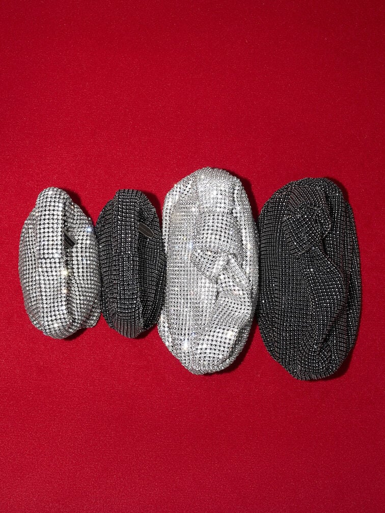 Crystal-Embellished Hobo Bag, Silver Crystal-Embellished Hobo Bag, Silver, hi-res