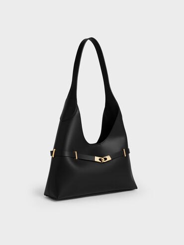 Arlet Metallic-Accent Belted Hobo Bag, Black, hi-res