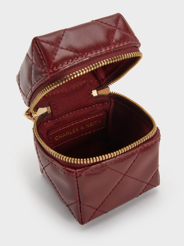 Janie Metallic Quilted Chain-Handle Micro Bag, Burgundy, hi-res