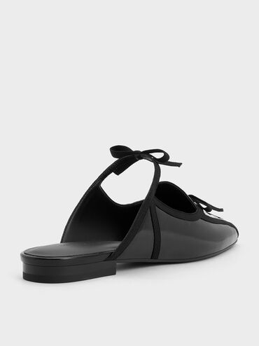 Crinkle-Effect Lace-Up Bow Ballet Mules, Black, hi-res