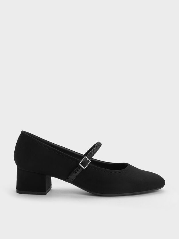 Franca Faux Suede Mary Jane Pumps, Black Textured, hi-res