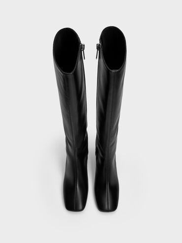 Square-Toe Side-Zip Knee-High Boots, Black, hi-res