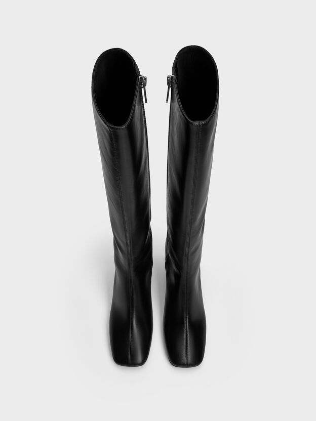 Square-Toe Knee-High Boots, Black, hi-res