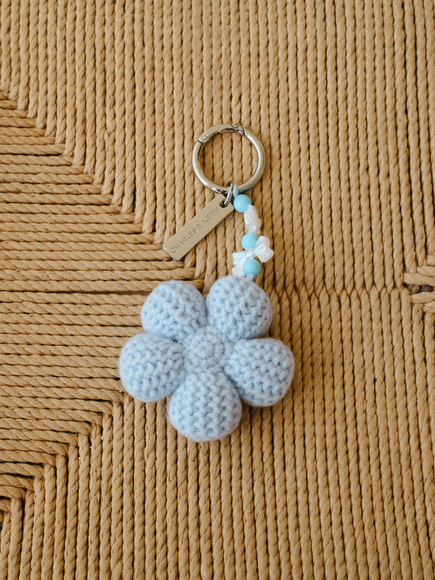 Crochet-Flower Beaded Charm, Sea Salt Blue, hi-res