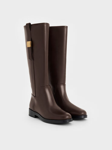 Yvette Metallic-Accent Knee-High Boots, Dark Brown, hi-res