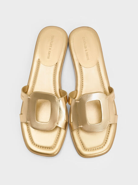 Easley Metallic Cut-Out Slide Sandals, Gold, hi-res
