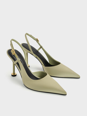 Wynn Recycled Polyester Pointed-Toe Sculptural-Heel Slingback Pumps, Green, hi-res