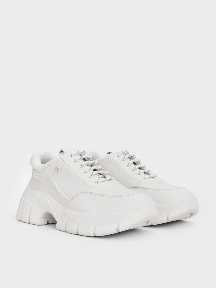 Yunna Leather & Recycled Fabric Chunky Sneakers, White, hi-res