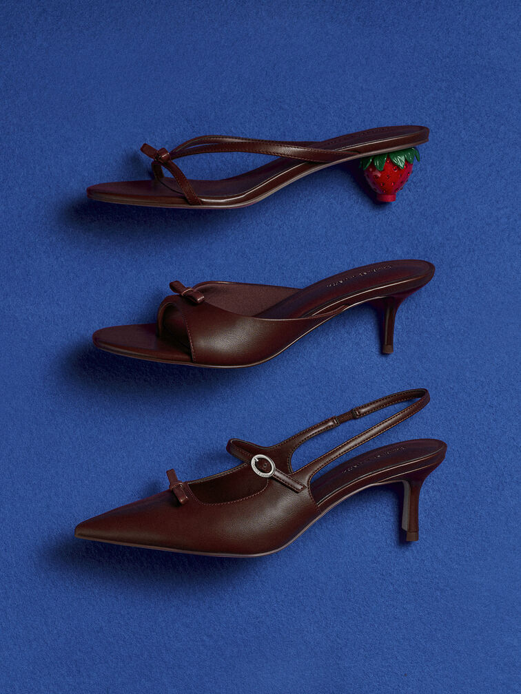 Sonali Bow Strawberry-Heel Mules, Burgundy, hi-res
