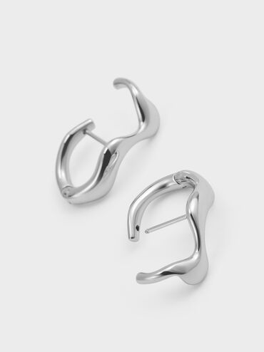 Emilia Wavy Drop Earrings, Silver, hi-res