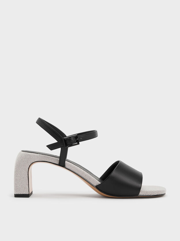 Two-Tone Ankle-Strap Heeled Sandals, Black, hi-res