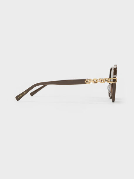 Delaney Chain-Link Butterfly Sunglasses, Chestnut Brown, hi-res