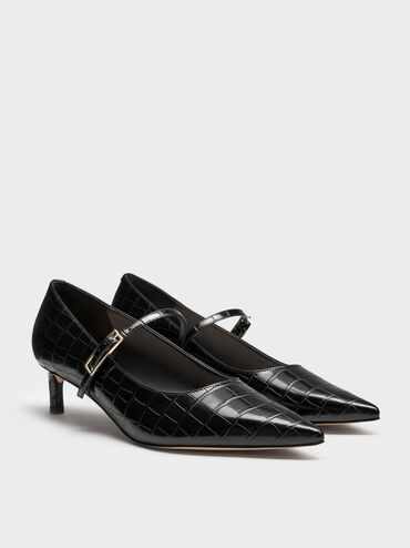 Luciana Croc-Effect Mary Jane Pumps, Animal Print Black, hi-res