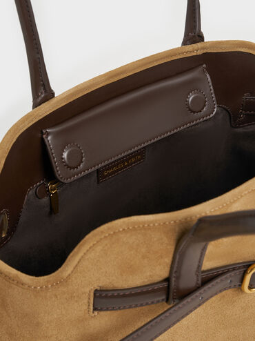 Victoria Recycled Suede Belted Trapeze Tote Bag, Sahara Sand, hi-res