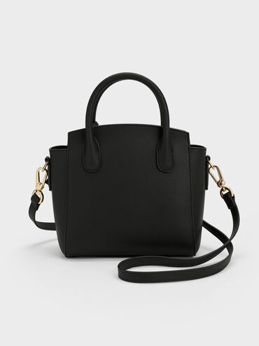 Harper Structured Top Handle Bag, Black, hi-res
