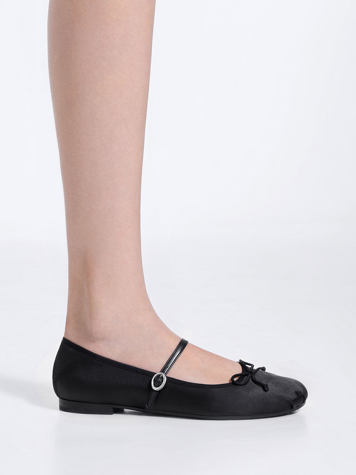 Black Emiko Satin Bow Mary Jane Flats - CHARLES & KEITH UK