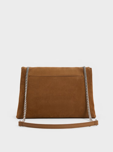 Sianna Recycled Suede Chain-Handle Shoulder Bag, Sienna Brown, hi-res