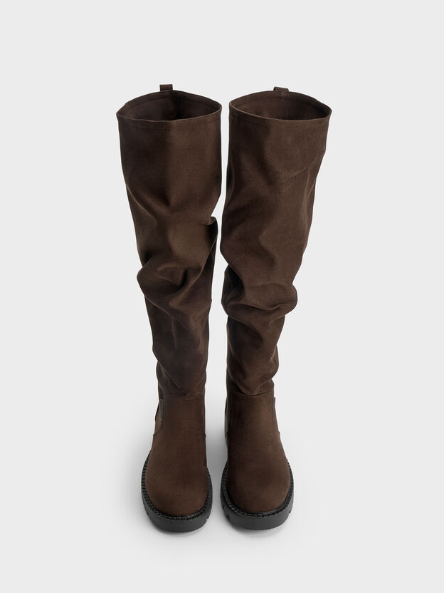 Camilla Faux Suede Thigh-High Boots, Dark Brown Textured, hi-res