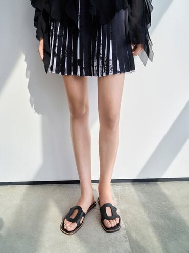 Easley Cut-Out Slide Sandals, Black, hi-res