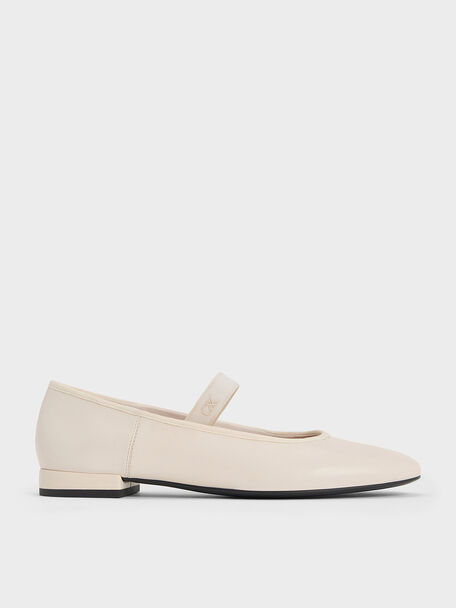 Leather Mary Jane Flats, Chalk, hi-res