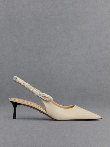 Tully Leather Ruched-Strap Slingback Pumps, Chalk, hi-res
