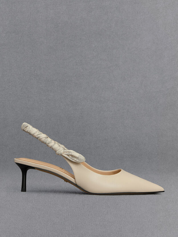 Tully Leather Ruched-Strap Slingback Pumps, Chalk, hi-res