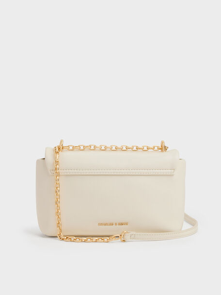 Halsey Ruched Chain Shoulder Bag, Cream, hi-res