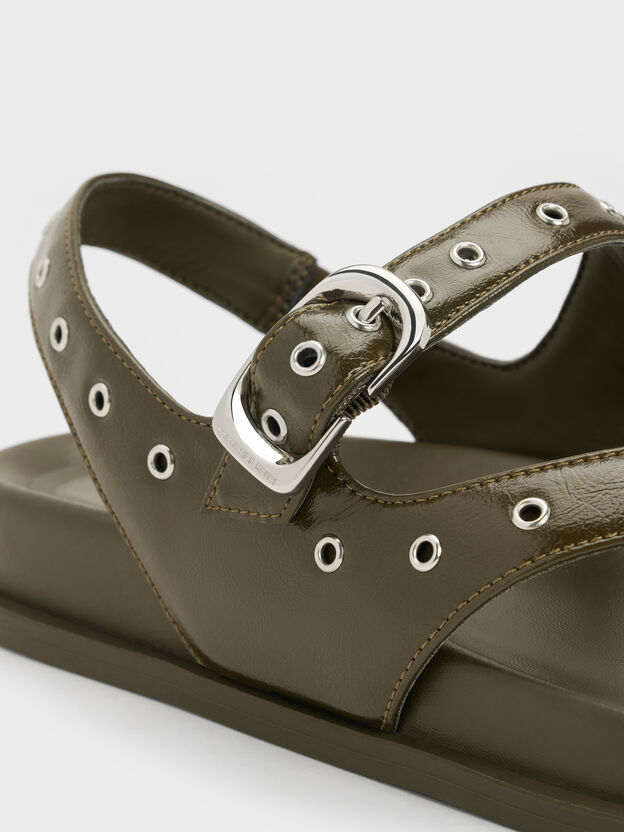 Grommet Thong Slingback Sandals, Olive, hi-res
