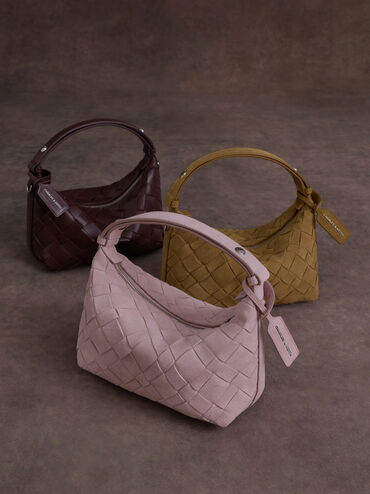 Ivette Recycled Suede Woven Shoulder Bag, Sahara Sand, hi-res