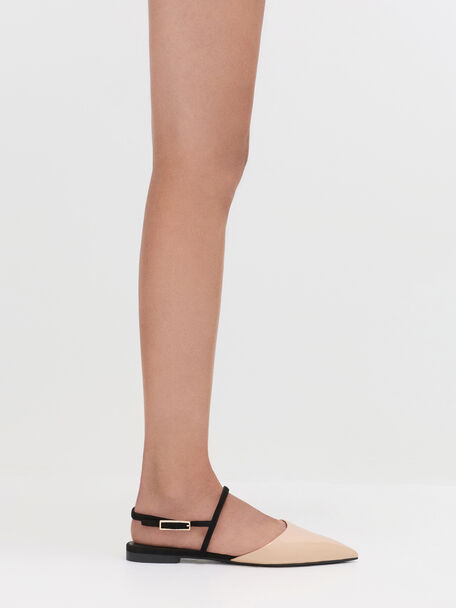 Luciana Patent Faux Suede Pointed Slingback Flats, Nude, hi-res