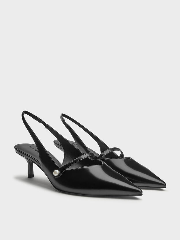 Helena Pearl Slingback Kitten Heels, Black Box, hi-res