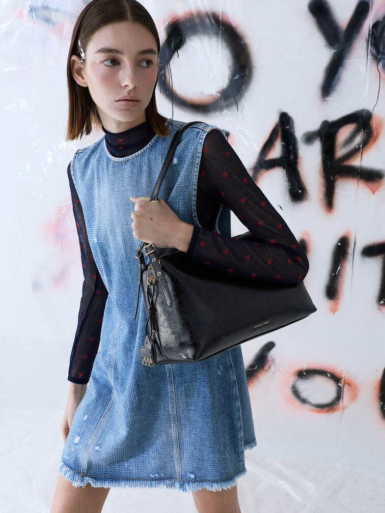 Rey Slouchy Shoulder Bag, Black, hi-res
