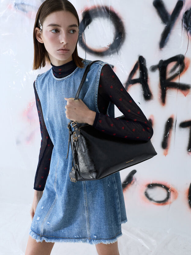 Rey Slouchy Shoulder Bag, Black, hi-res
