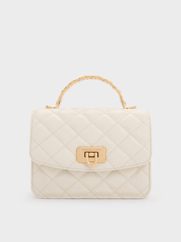 Cressida Quilted Top Handle Bag, Cream, hi-res