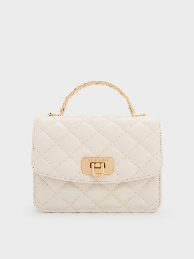 Cressida Quilted Top Handle Bag, Cream, hi-res