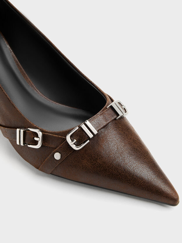 Aira Buckled-Strap Kitten Heels, Dark Brown, hi-res
