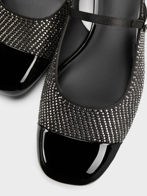 Crystal Cap-Toe Mary Jane Flats, Black Textured, hi-res