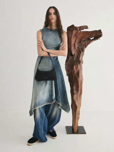 Ida Knitted Shoulder Bag, Black, hi-res