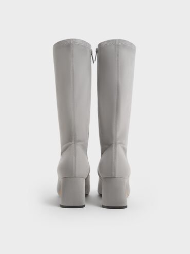 Faux Suede Blade-Heel Pointed-Toe Calf Boots, Grey, hi-res